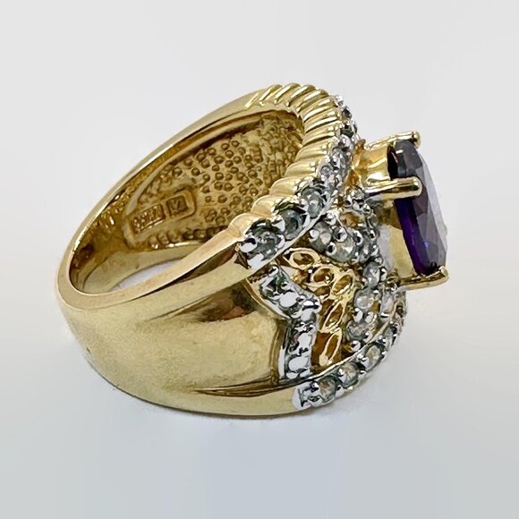 Vintage Amethyst Ring Sterling Silver: Gold Vermeil CZs Ring Band Size Purple - Picture 8 of 8